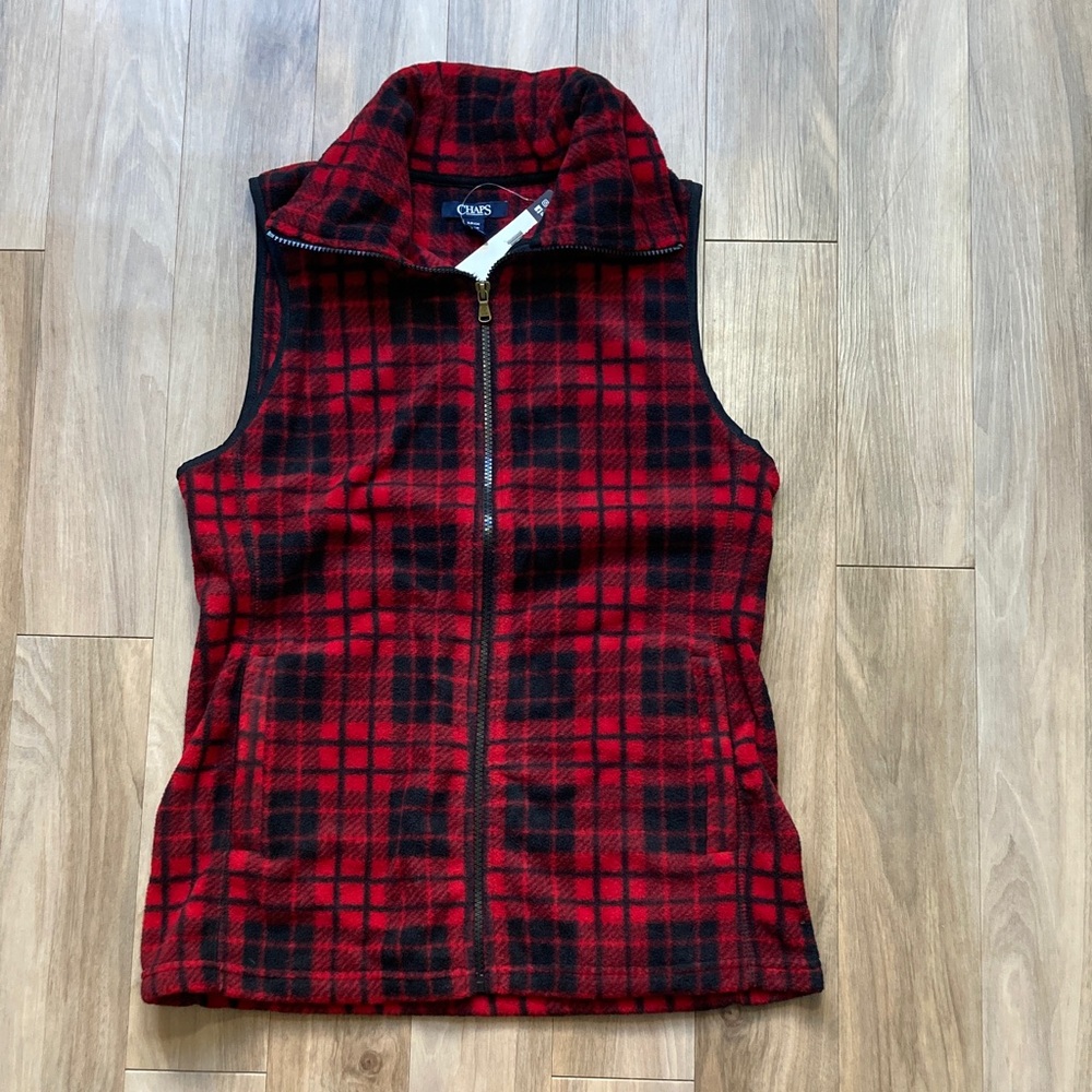 Chaps vest fleece checkered plaid print zip front vest with pockets S - Picture 14 of 17